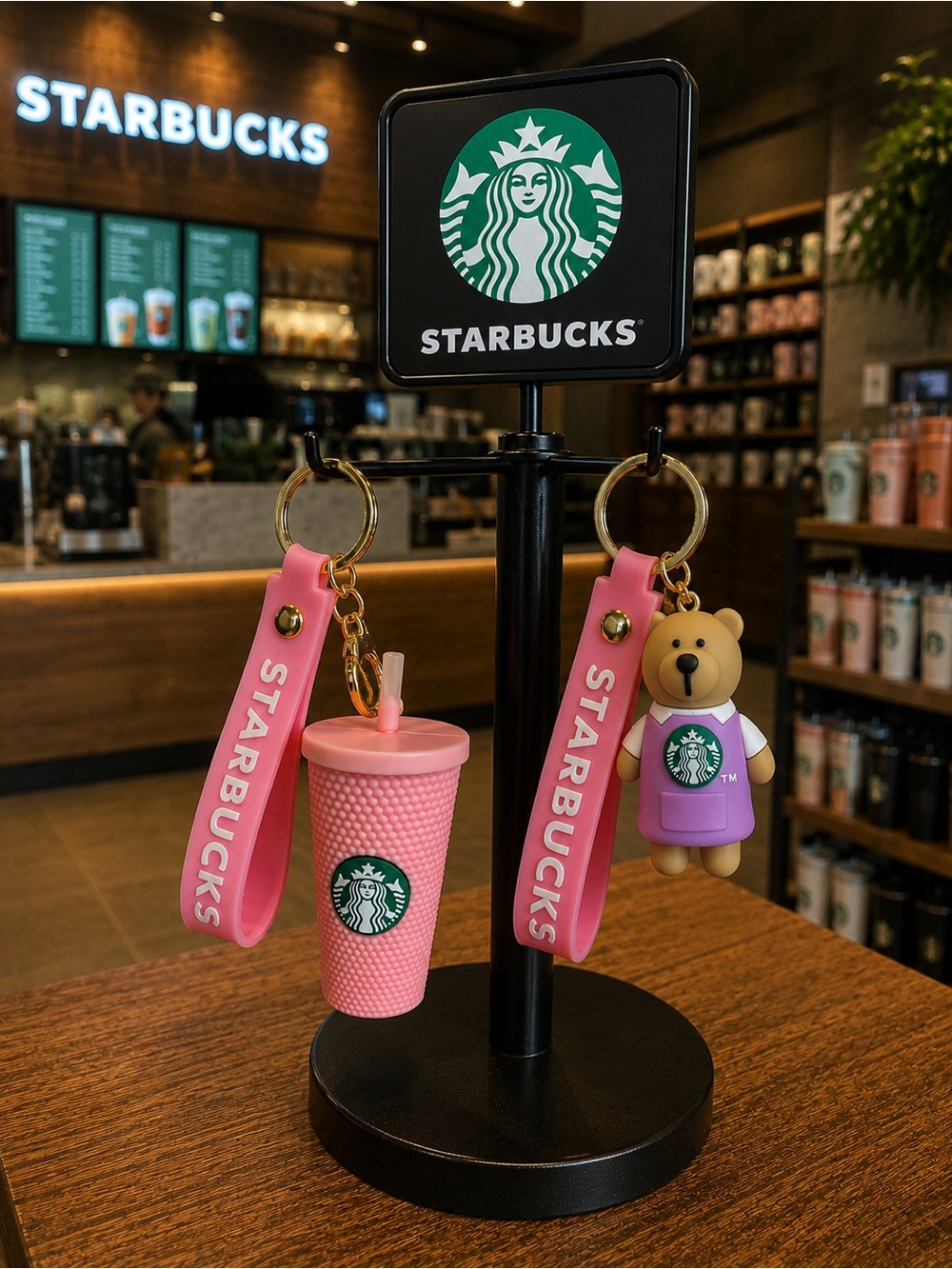 Starbucks Bearista Pink Cup & Bear Keychain Set